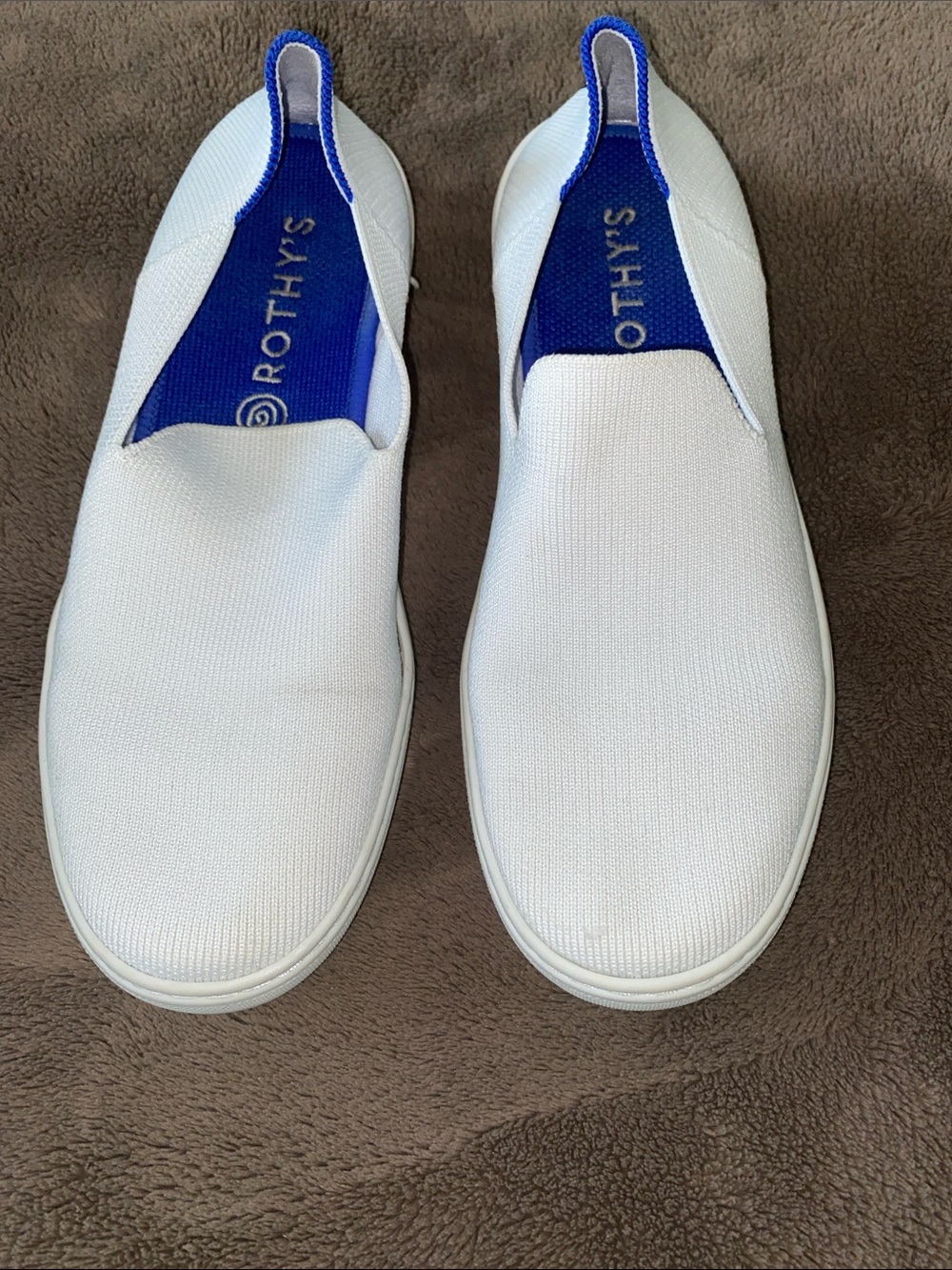 Rothy's Women’s Slip-On  White Sneakers with Blue Insole